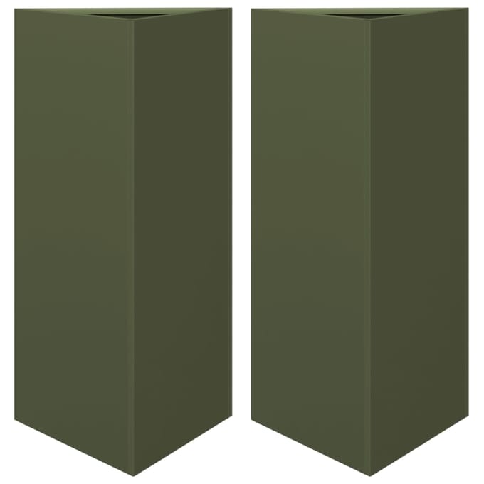 vidaXL - Plantenbakken - 2 - st - driehoek - 40x34,5x75 - cm - staal - olijfgroen