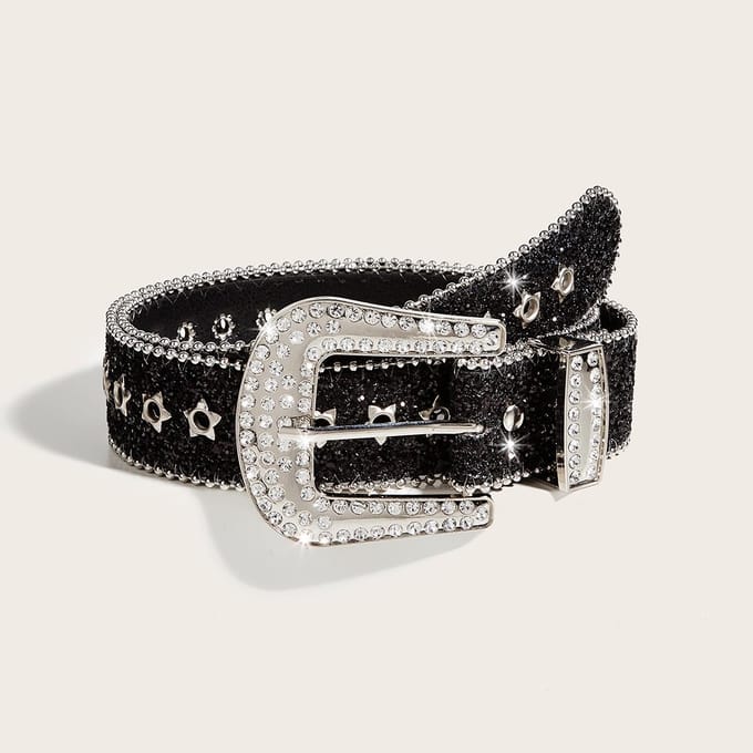 Brede Damesriem met Strass – Europese & Amerikaanse Mode Pailletten Ontwerp Tailleband zilver