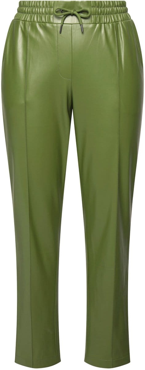 Ulla Popken - Dames - 7/8-broek leerlook plooien elastische tailleband - Olijf - Maat 50