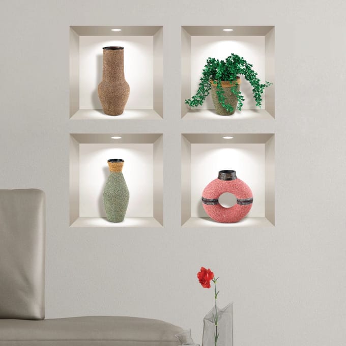 3D-effect stickers van Afrikaanse potten, 60 x 60 cm