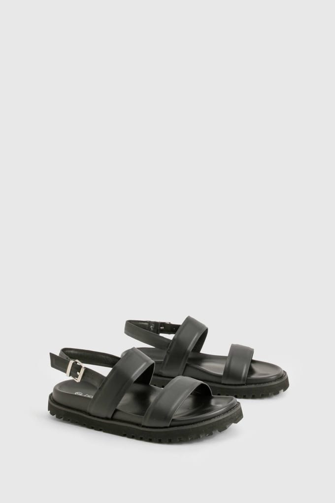 boohoo Dames Sandalen met brede pasvorm en dubbele band | Black | Maat: 3
