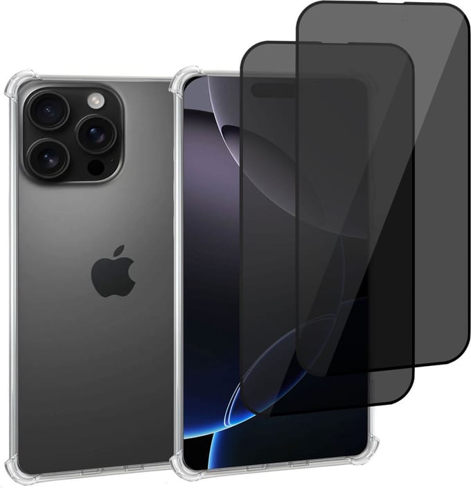 Geschikt voor Apple iPhone 16 Pro Max - Hoesje + 2x Screenprotector – Gehard Glas Cover + Shock Proof Case - Transparant
