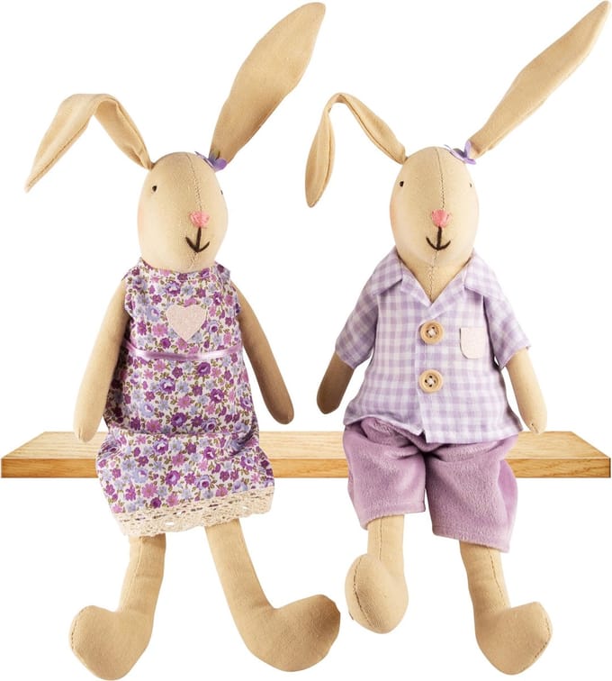 Dekoratief | Bunny zittend, lila, stof, 30cm, set van 2 stuks | A240197