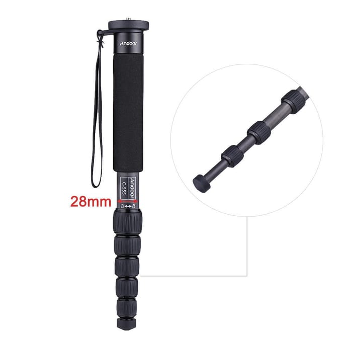 155 cm koolstofvezel DSLR CamereRa Monopod Unipod Stick 6-delig