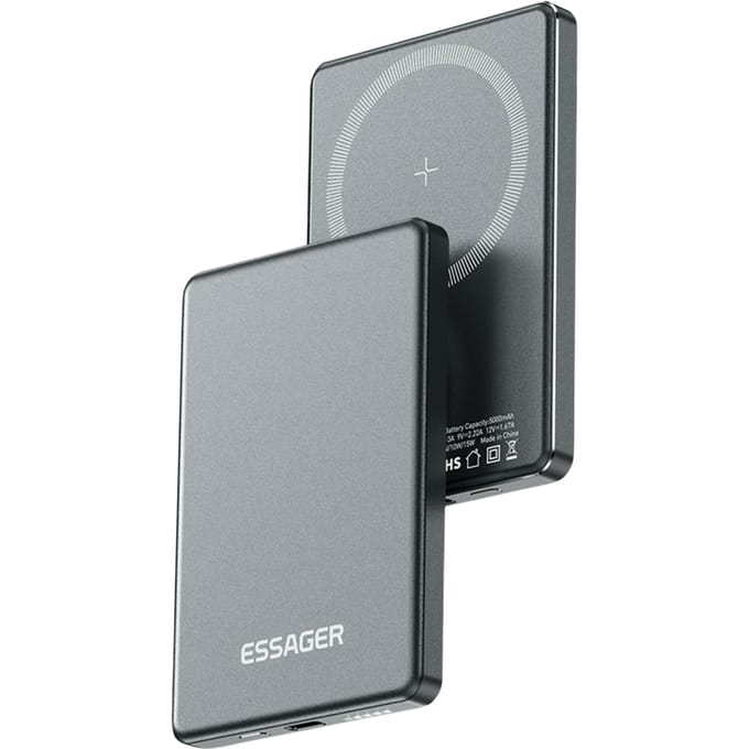 Essager 5000mAh 8mm Super Slim Fit MagSafe Wireless Powerbank Grijs 5.000 mAh