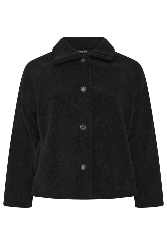 Yours Zwarte Jas Met Borgvoering En Colhals Size 54-56
