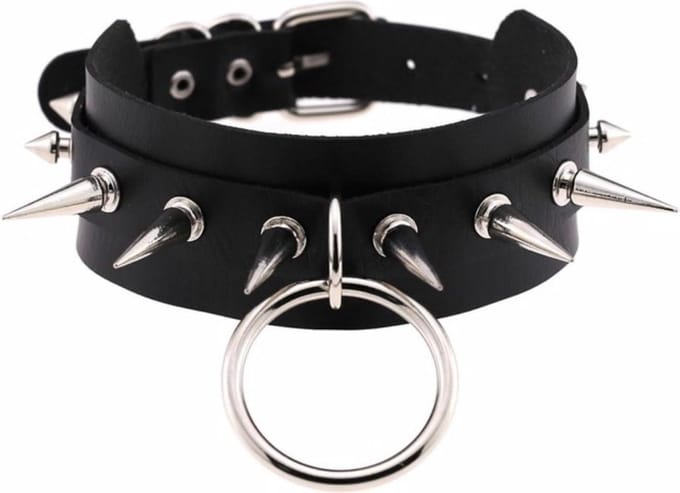 Punk Choker - Gothic Choker met Studs en O-Ring - Spike Halsband Rocker Collar - PU Leer Zwart - Verstelbare Sluiting