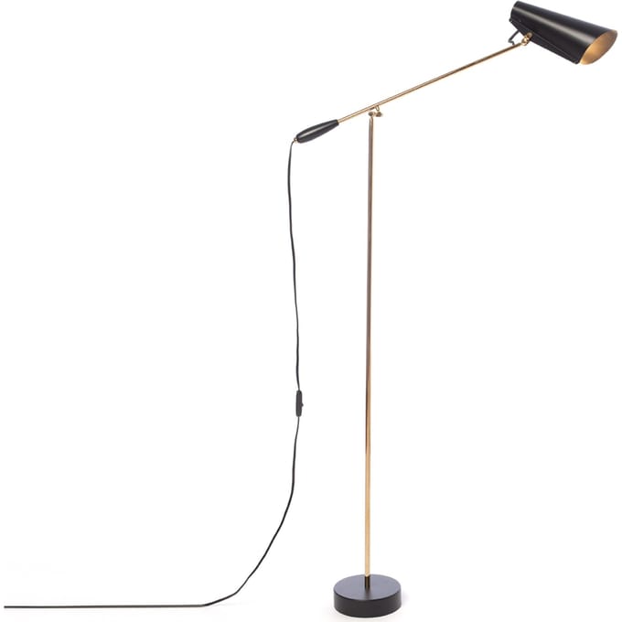 Northern Retro vloerlamp Birdy in zwart/messing