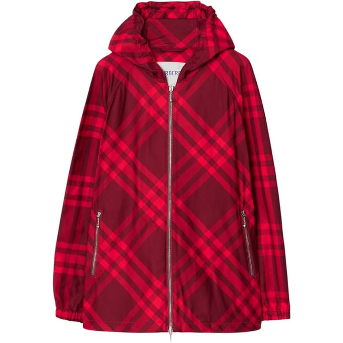 Burberry geruit nylon capuchonjack rood geruit jack