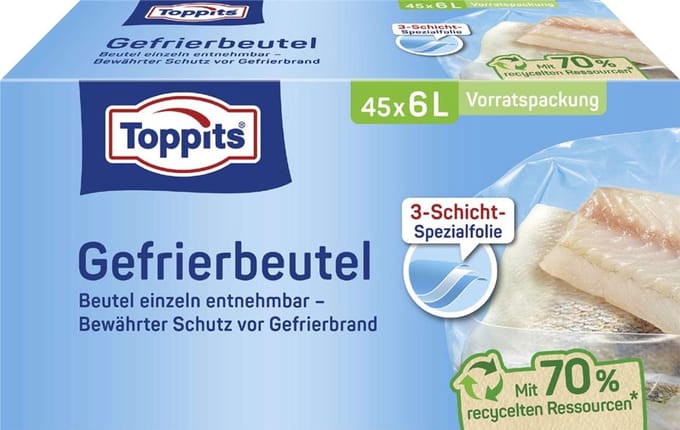 TOPPITS Diepvrieszakken, 80 stuks 2 liter, 220 x 240 mm