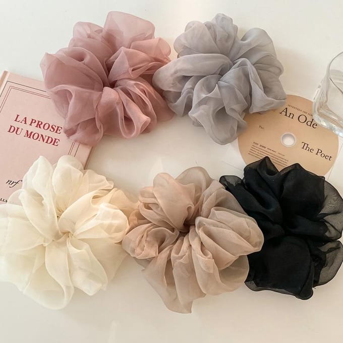 Effen Kleur Oversized Organza Haar Scrunchies Dunne Chiffon Haar Elastiek Mode Elastische Haar Rubber Band Zoete Haaraccessoires koffie
