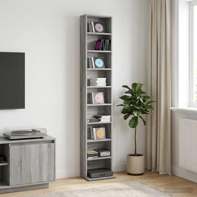 vidaXL - CD - Kast - Grijs - Sonoma - 33 - x - 23,5 - x - 175 - cm - Bewerkt - hout