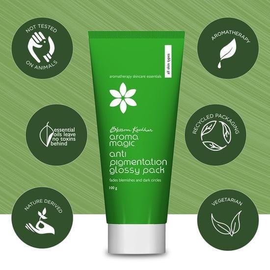 Aroma Magic Anti Pigmentation Glossy Face Pack| 5 powerful natural extracts |Fade Pigmentation,Blemishes & Dark circles|100gm Pack of 1 green