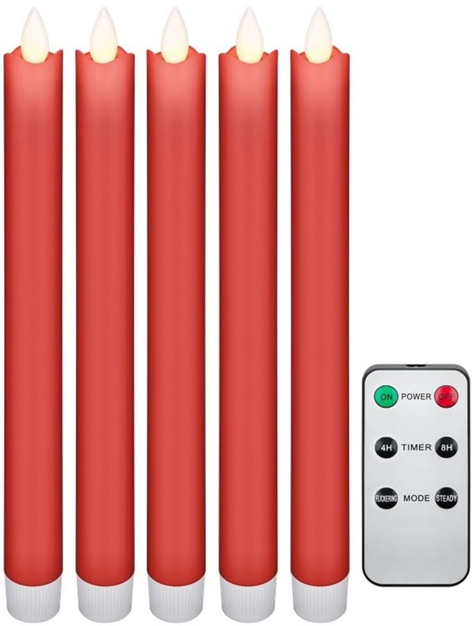 Goobay led-kaarsen van echte was 5 stuks rood met bewegende lont en afstandsbediening