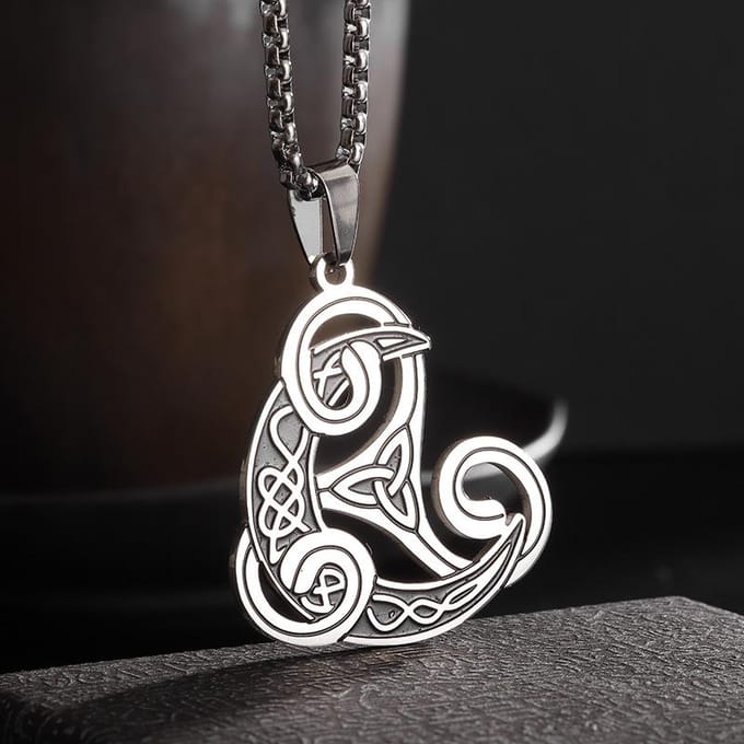 Bijoux Rétro Collier Triangle Acier Inoxydable Croissant de Lune Trinité Collier Bijoux Collier black