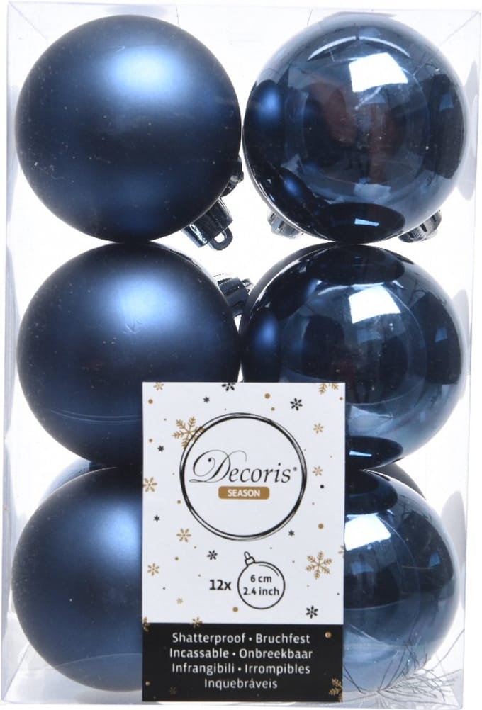 12 stuks Kerstbal plastic glans-mat diameter 6cm nacht blauw KSD