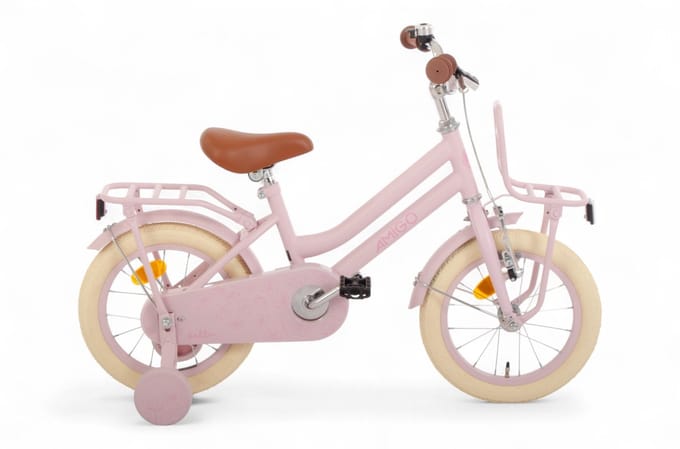 AMIGO Bella Meisjesfiets - Kinderfiets voor Meisjes- 14 Inch 24 cm - Terugtraprem - Roze