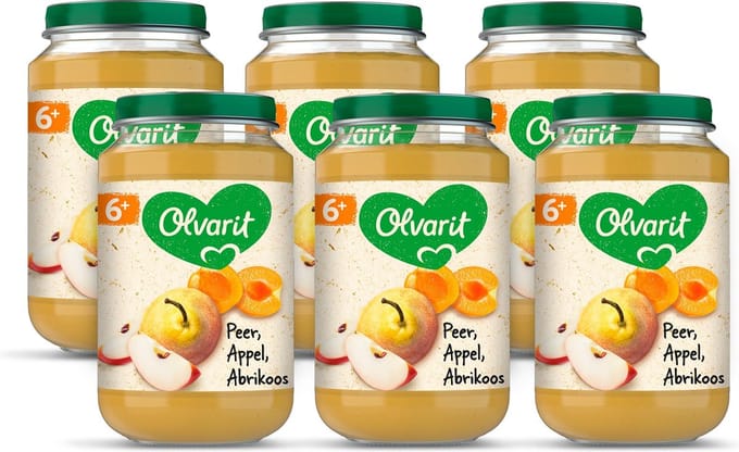 Olvarit Fruithapje 6+ Maanden – Peer Appel Abrikoos - 6 x 200g