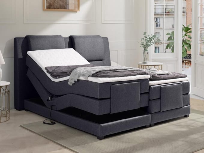 Vente-unique Boxspringbed stof antracietgrijs 2 x 90 x 200 cm