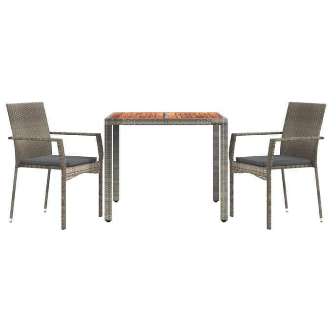 vidaXL - 3-delige - Tuinset - met - kussens - poly - rattan - grijs