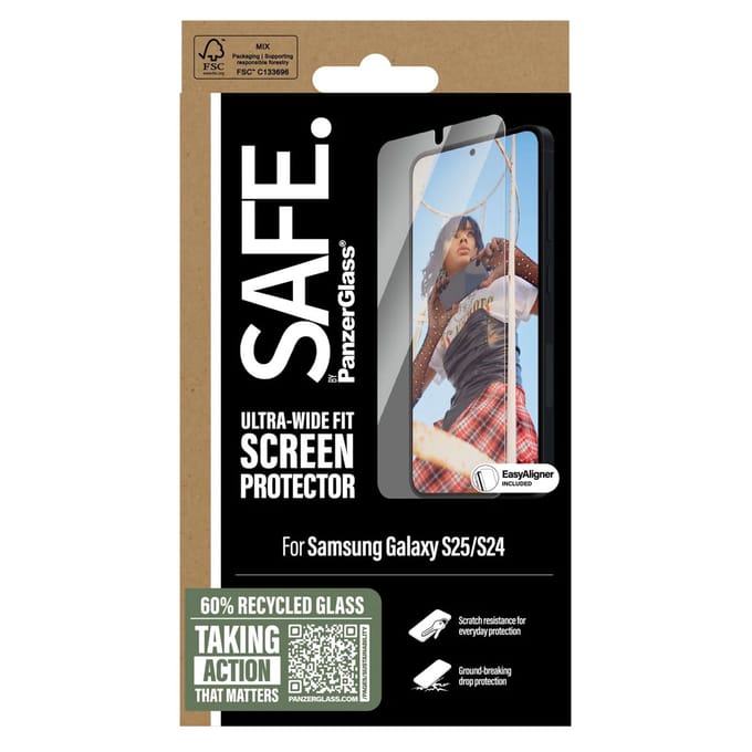 SAFE by PanzerGlass Screenprotector geschikt voor Samsung Galaxy S24 Glazen | SAFE by PanzerGlass Ultra-Wide-Fit Screenprotector - Case Friendly