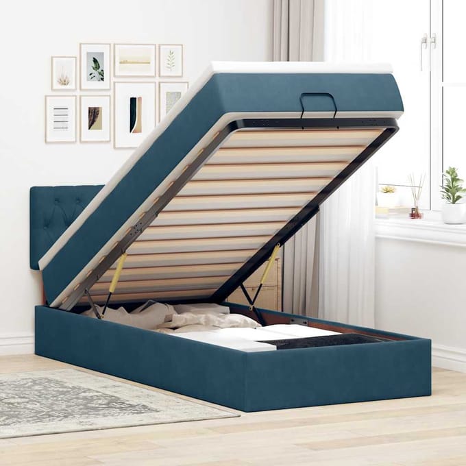 vidaXL - Ottoman - bed - met - matras - 90x190cm - fluweel - donkerblauw