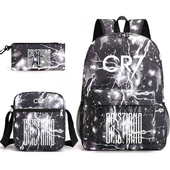 Cartable grande capacité avec bandoulière; set de trousse à crayons trois pièces pour étudiant Cristiano ronaldo backpack