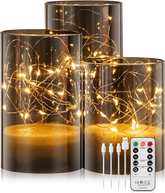 Set van 3 Oplaadbare LED Kaarsen met Afstandsbediening en Timerfunctie