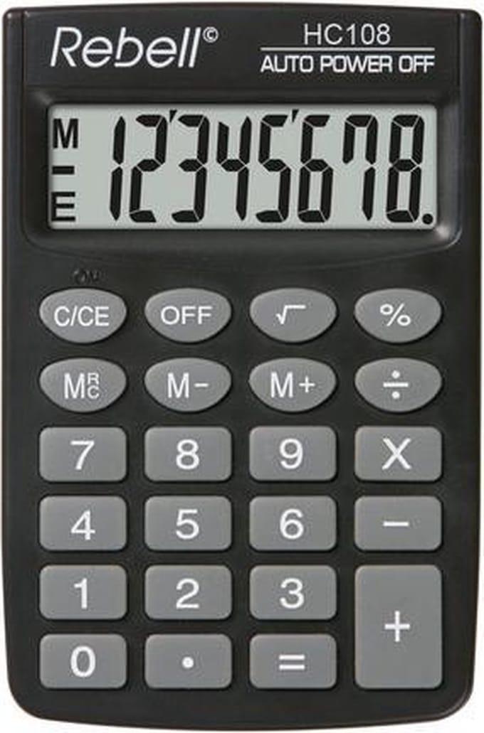 Rebell calculator - HC108 BX - zwart - RE-HC108-BX