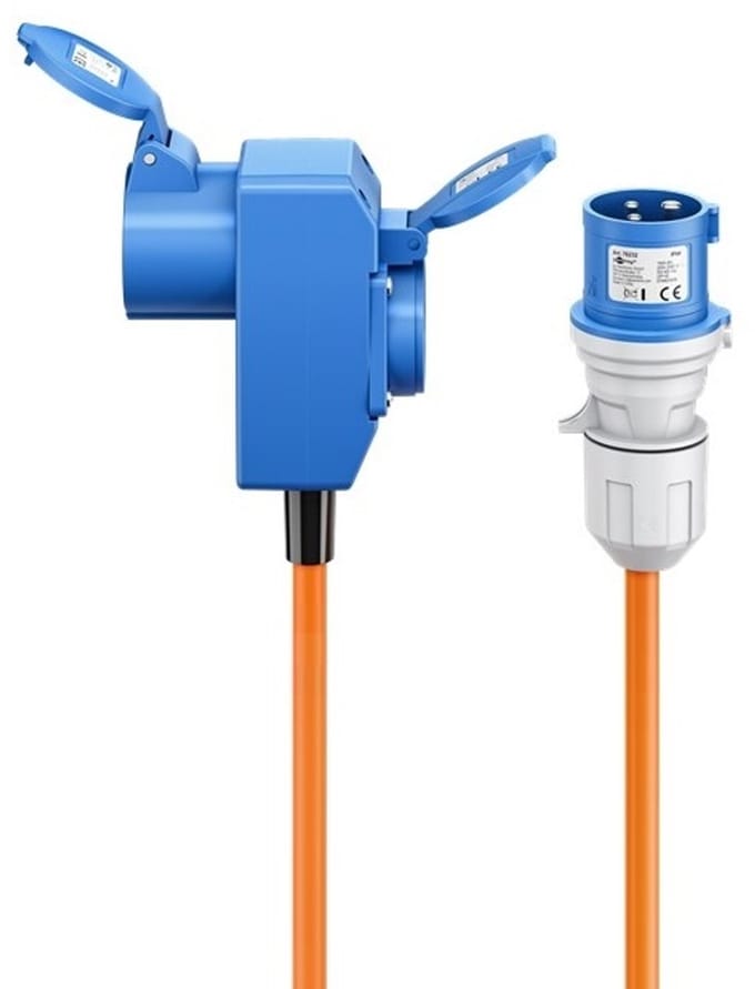 Goobay CEE-adapterkabel, CEE-stekker naar 90° CEE-contrastekker en contrastekker met randaarde, 1,5 m, campingkabel voor buiten