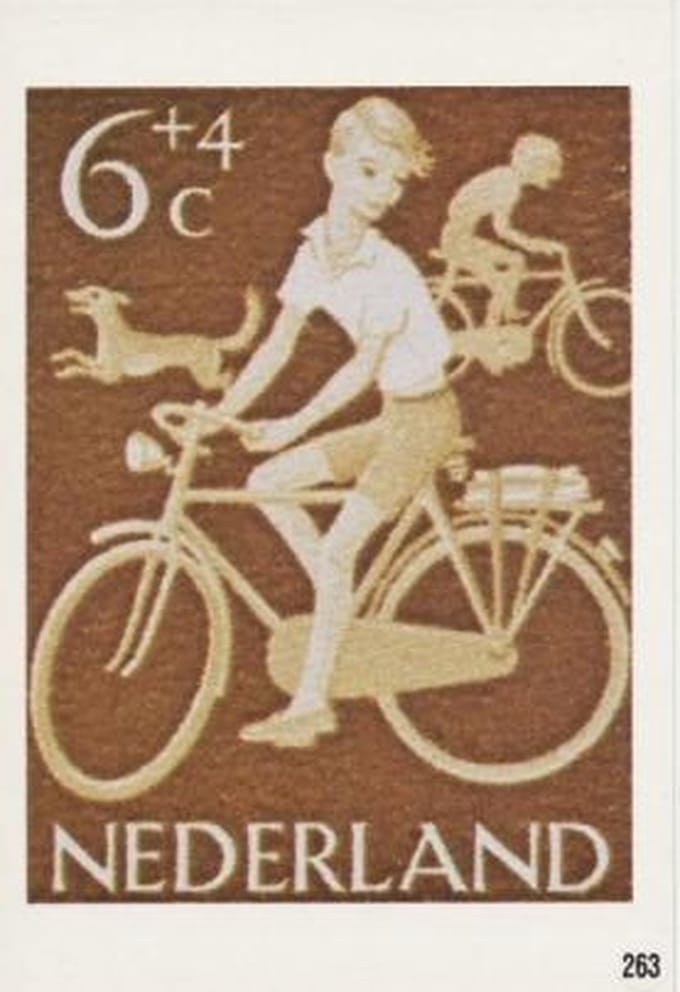 Briefkaart met afbeelding Jongen op fiets postzegel