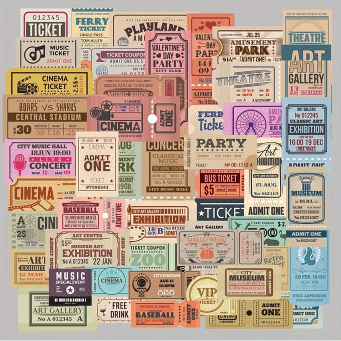 50 pièces Autocollants Étiquettes Billets Rétro Doodle pour Journaling Haut de Gamme Retour à l'École one-size multicolore