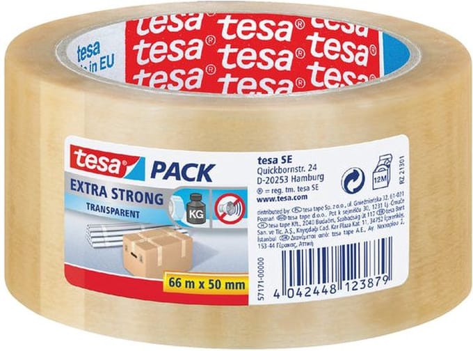 Verpakkingstape Tesa 50mmx66m transparant extra sterk PVC | 6 stuks