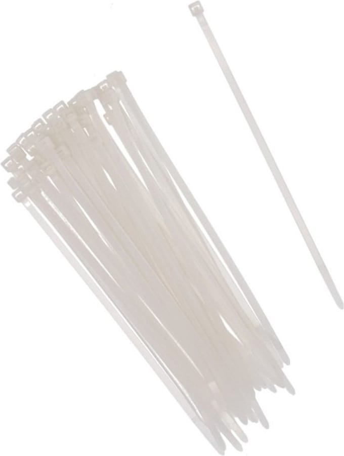 Gerimport tie-wraps/kabelbinders - 50x stuks - wit - kunststof - 10 cm