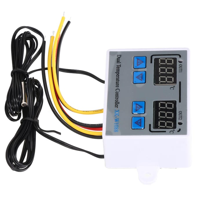 Dubbel Display Temperatuur Vochtigheid Controller Verwarming Koeling Thermostaat Schakelaar NTC 10K Sensor 12V gray