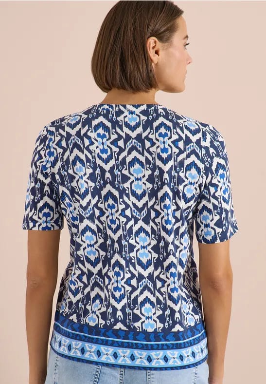 Shirt met korte mouwen, gespleten hals en print