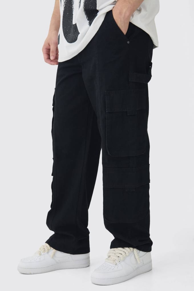 Hoge Relaxed Fit Cargo Broeken met Grote Zak | Black | Size 36