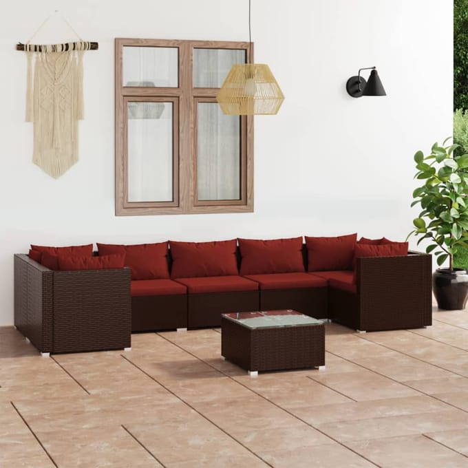 vidaXL - 8-delige - Loungeset - met - kussens - poly - rattan - bruin