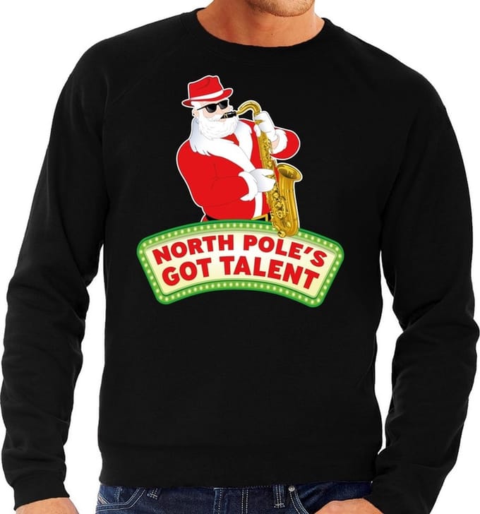 Foute kersttrui / sweater heren - zwart - North Poles Got Talent M