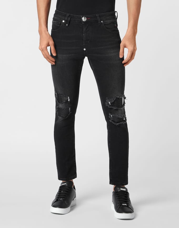 Denim Trousers Skinny Fit With Python Inserts