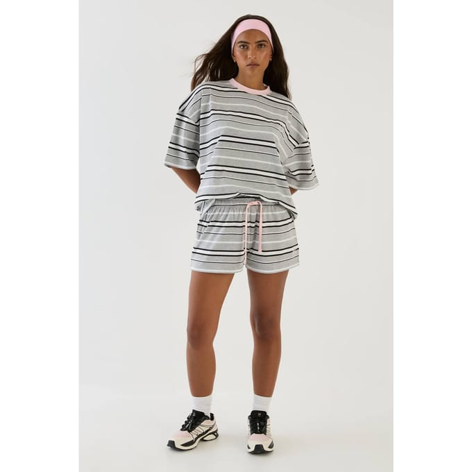 Dames Dsgn Studio Gestreepte Short Met Trekkoord In De Taille | Grey Marl | Maat: XS
