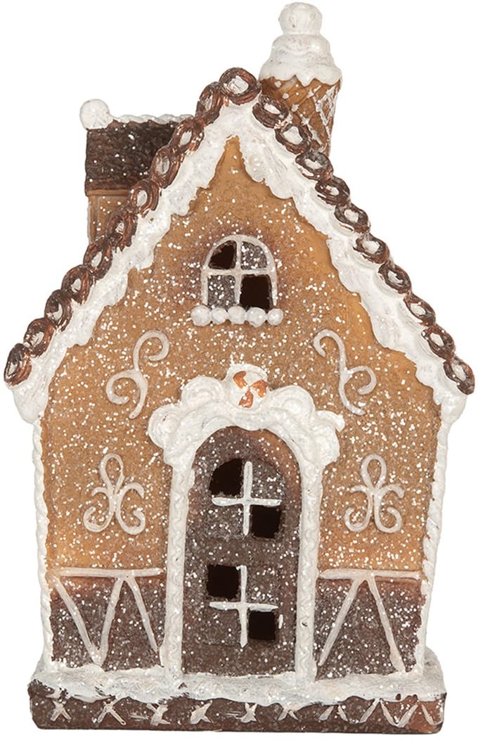 Clayre & Eef Gingerbread house met LED 13x9x20 cm Bruin Kunststof