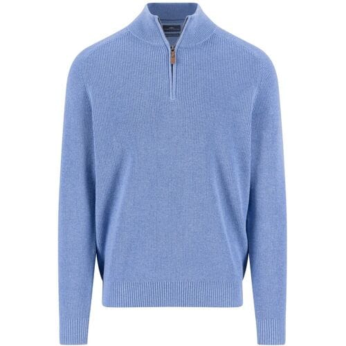 Fynch-Hatton Trui Troyer Zip Structure Supersoft Cotton Crystal Blue / male