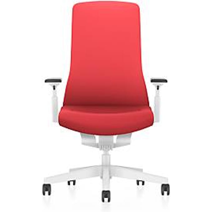 Interstuhl bureaustoel PUREis3, vaste armleuningen, 3D auto-synchroonmechanisme, kuipzitting, gestoffeerde rug, vuurrood/wit