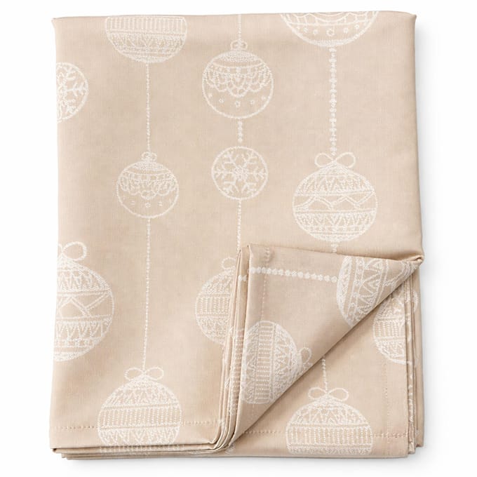BAUBLE-ELEGANCE - tafelkleed 140x240 cm - kerstballenprint - Simply Taupe - taupe