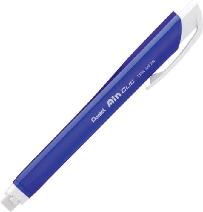 Pentel Ain Clic – Driehoekig Gumpotlood met Clip – Metallic Blauw