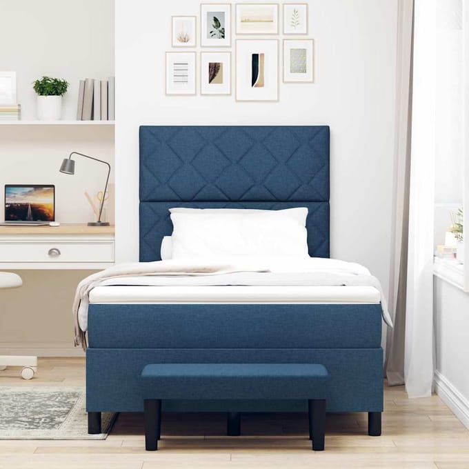 vidaXL - Boxspring - bed - met - kussen - met - hoofdeinde - Blauw - 120 - x - 190 - cm - Stof