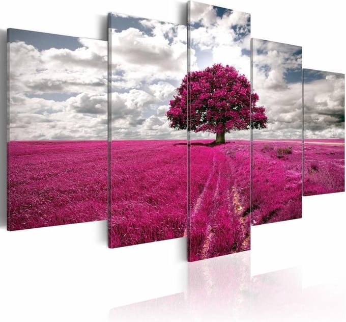 Schilderij - Boom van de hoop  , wit roze , 5 luik