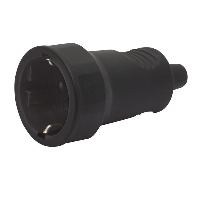 Inline Schuko Contra Stekker Zwart – Losse In-Line Stopcontact – AC Socket 230V 16A – Montagebare Stekkerdoos Voor Snoerverbindingen En Elektrische Apparaten [05939]