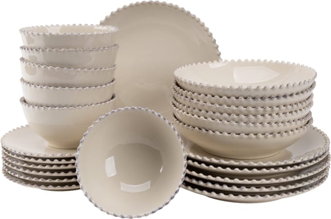 Costa Nova - Serviesset - Pearl - 6 persoons - Créme - Stoneware - Bordenset - 24-delig